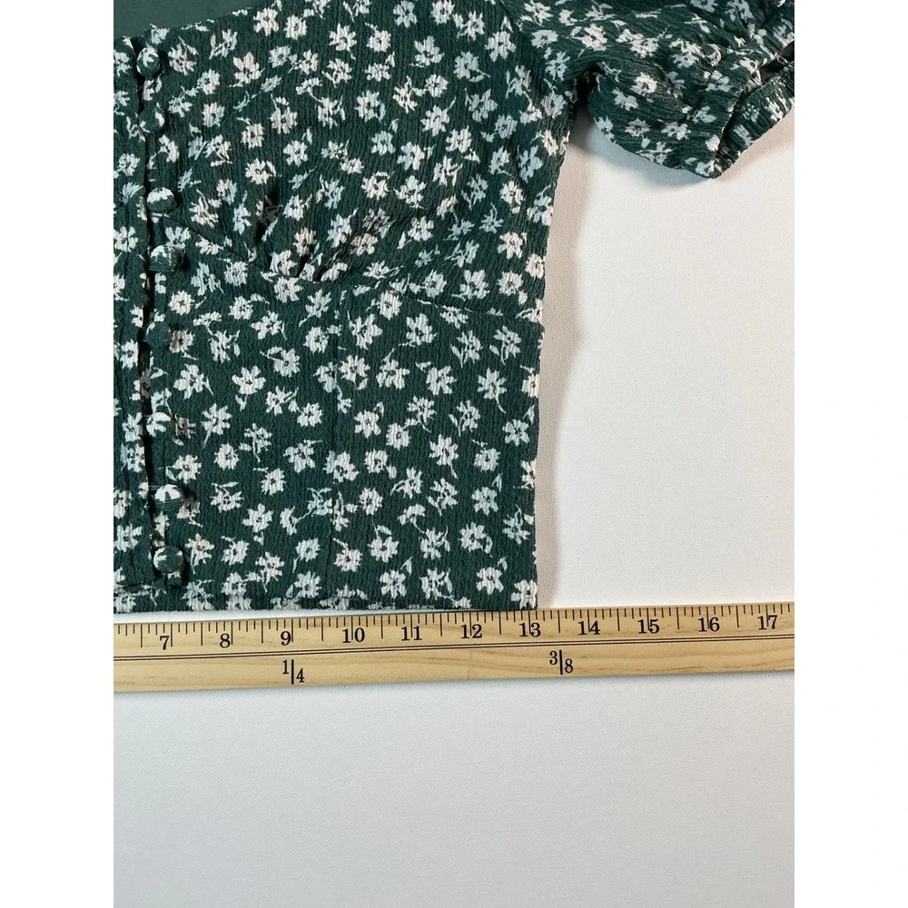 Free People Daisy Chain Sweet Sun Puff Sleeve Crop Top Green Floral Size M